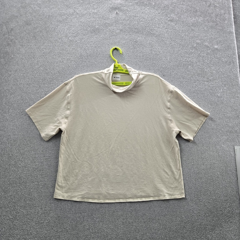 Lululemon Women Shirt 8 Beige Logo Short Sleeve Relaxed Mock Neck Boxy